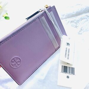 New Tory Burch Fleming Soft Card Case Pale Purple Leather